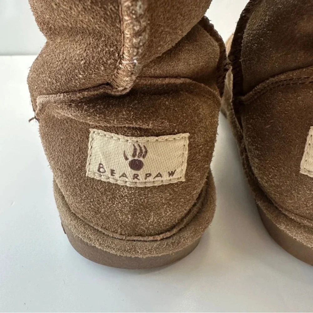 Bearpaw Emma‎ Boots Womens Size 5 Suede Sheepskin Lined Wool Blend Tan Brown